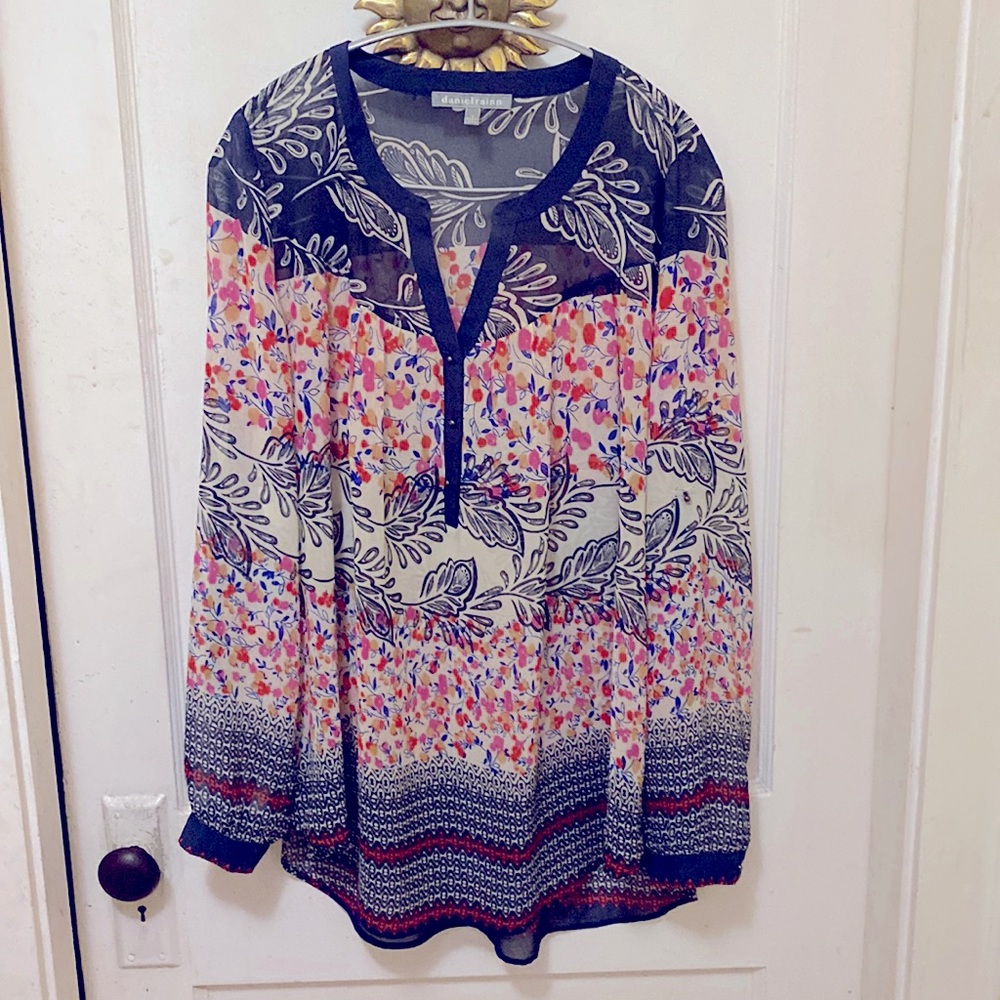 Mixed print sheer blouse